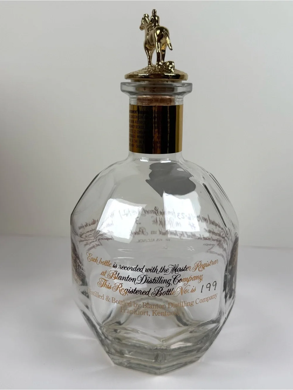Blantons Gold Bourbon Whiskey 750 ml Empty Unrinsed Bottle Bag Box Stopper “B”
